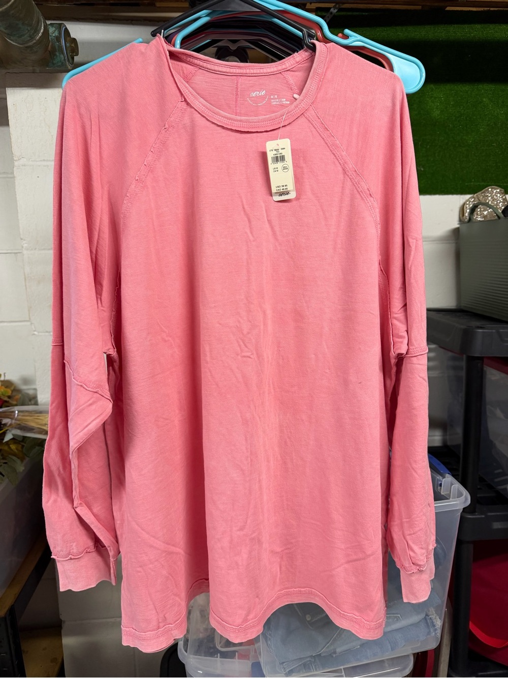 aerie Coral Pink Long Sleeve Crewneck Top NWT medium